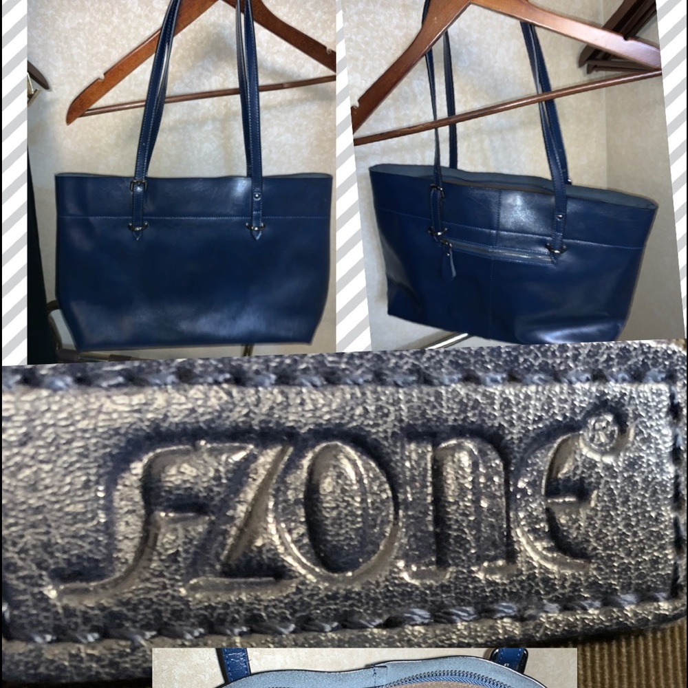 S Zone Real Leather Handbag Navy Blue